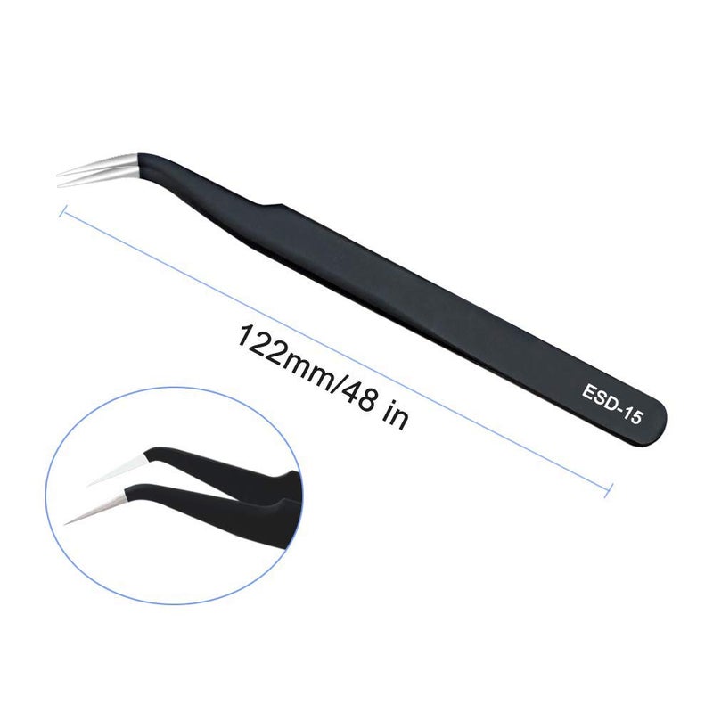 SCOVEE ESD Anti static Precision Electronics Tweezers tools Kit,Non Magnetic Multi-standard Stainless Steel Tweezer Set for Electronics Jewelry-making Repairing,cell phone repair,2pack (ESD-14 and ESD-15) - Image 3